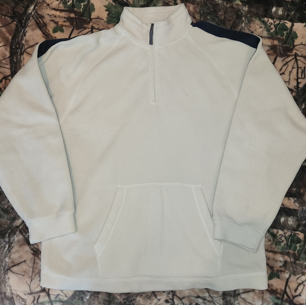GAP Fleece Sweater Pull Over Quarter Zip, Cream/Navy, Size Large Mens Y2K